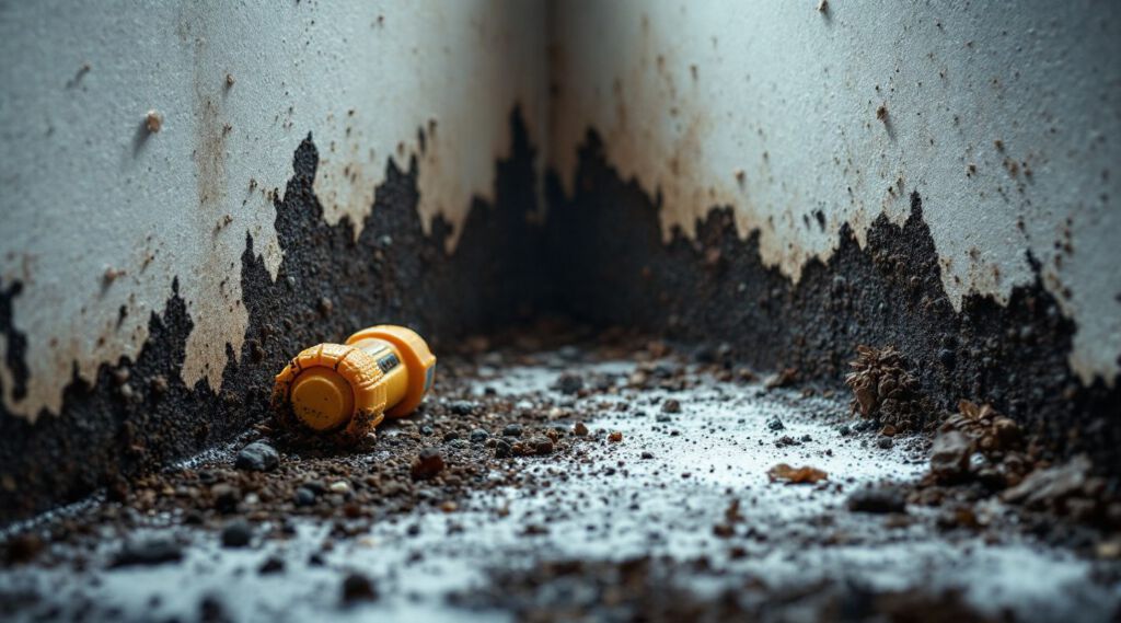 Close-up of black mold growing on a damp wall, highlighting the urgent need for remediation.
