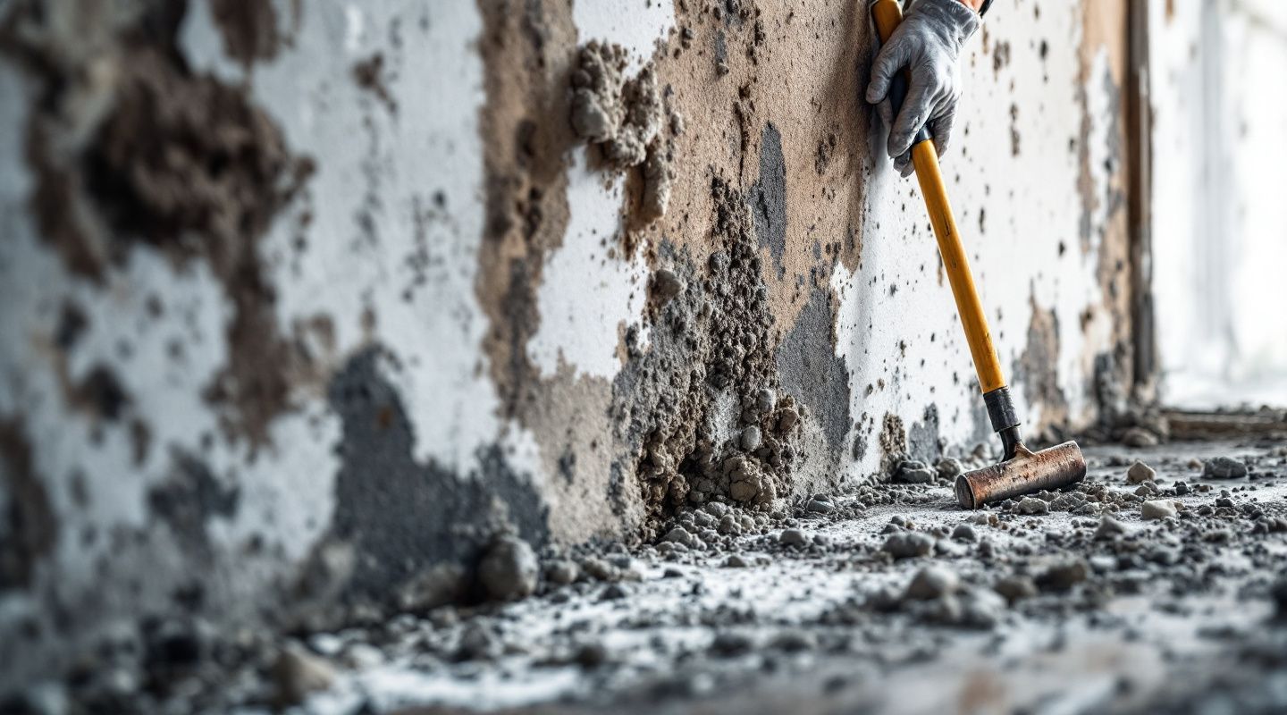 Certified mold inspector examining a wall with visible mold growth in a San Antonio home.