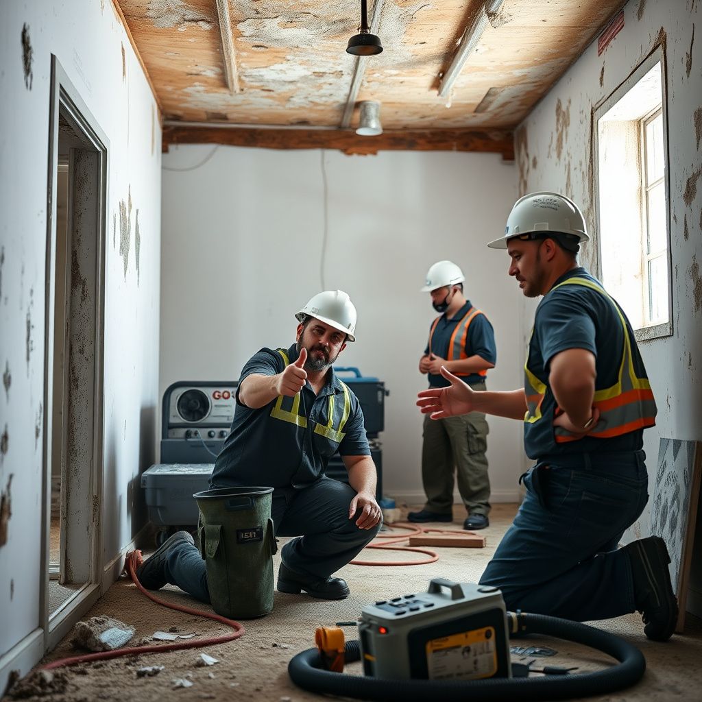 A North Peak Mold Removal technician discussing a mold inspection report with a homeowner in a Universal City living room.