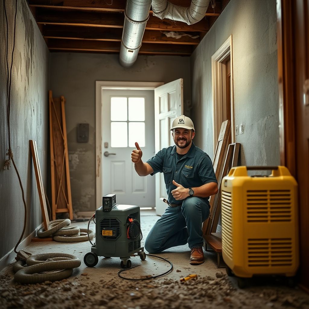 A North Peak Mold Removal technician explaining a mold remediation plan to a Live Oak homeowner, pointing to a diagram in a clean, professional manner.